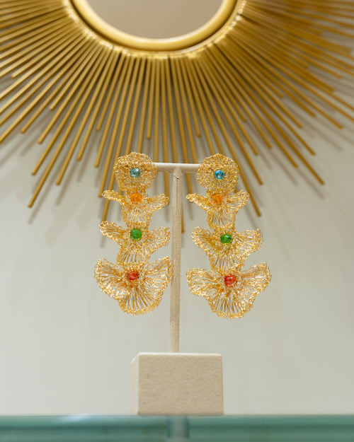 Boucles d’Oreilles Cascade Perles & Coquillages Dorés