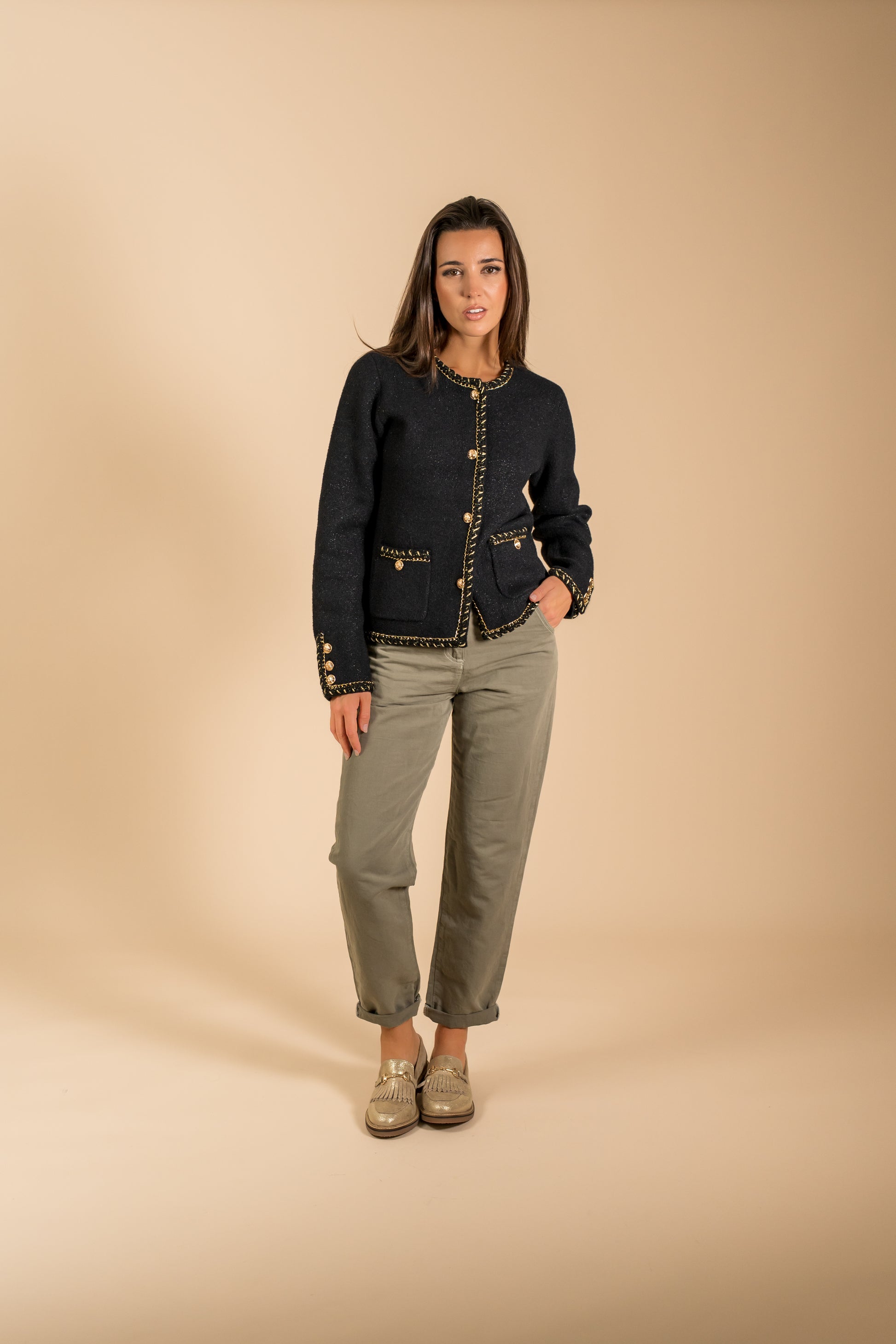 Veste en maille couture scintillante