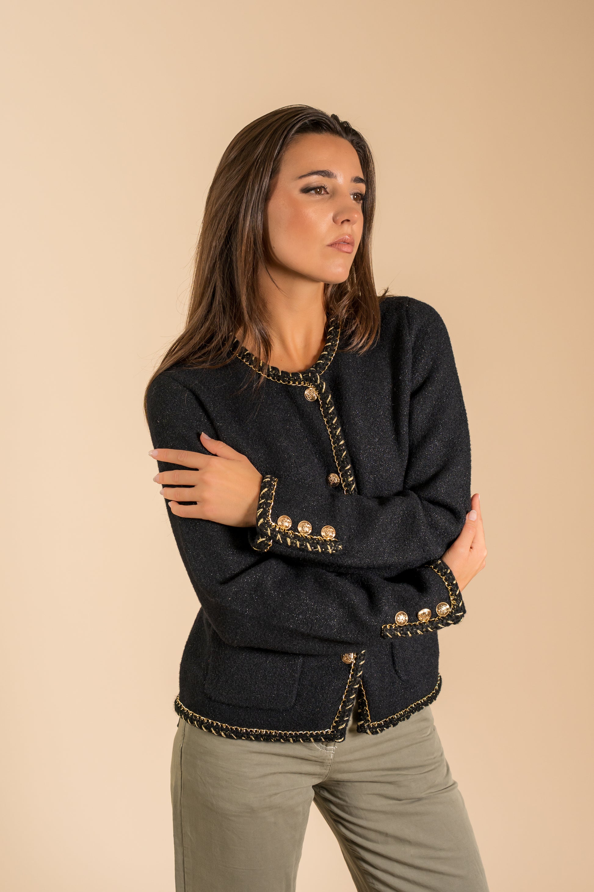 Veste en maille couture scintillante