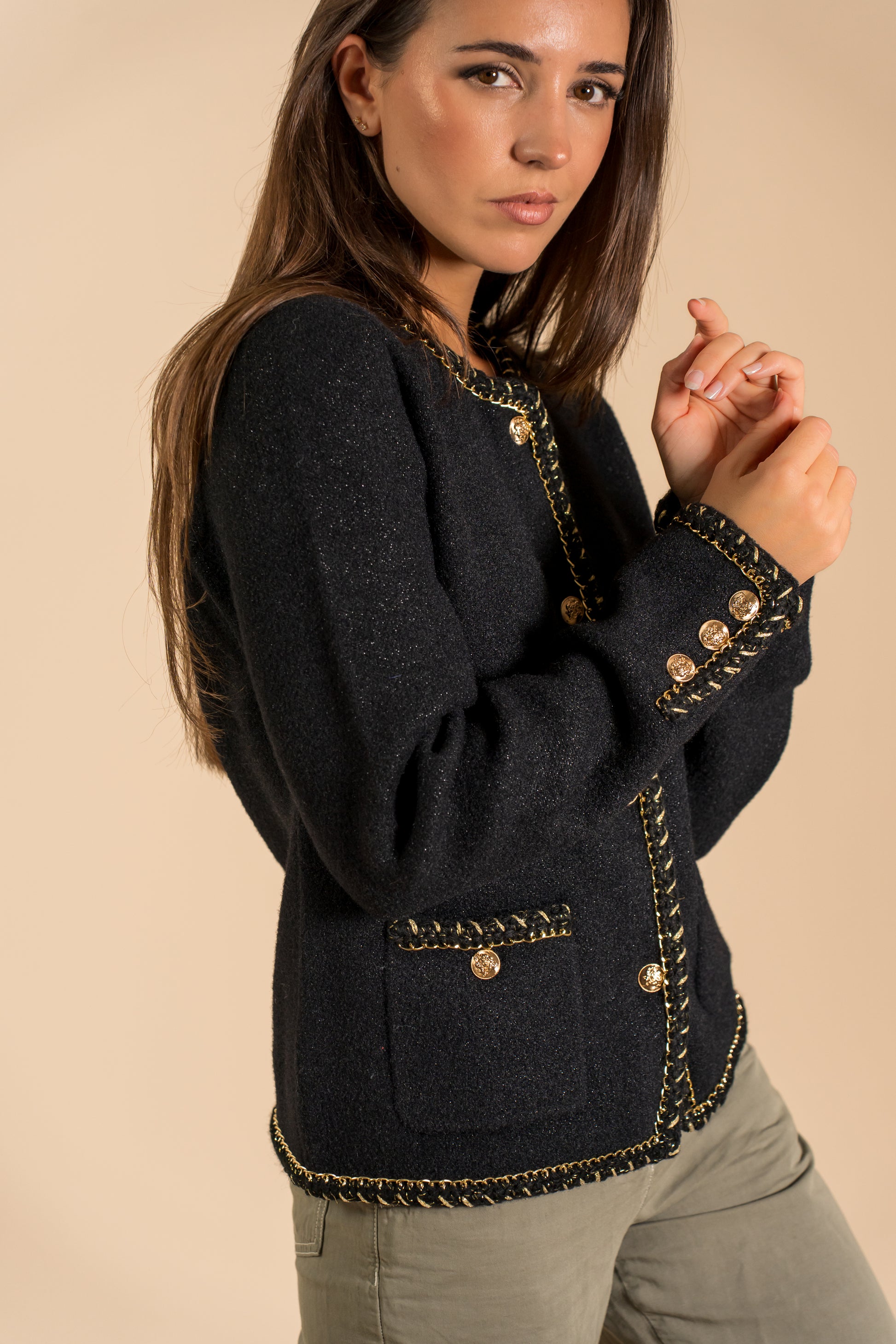 Veste en maille couture scintillante