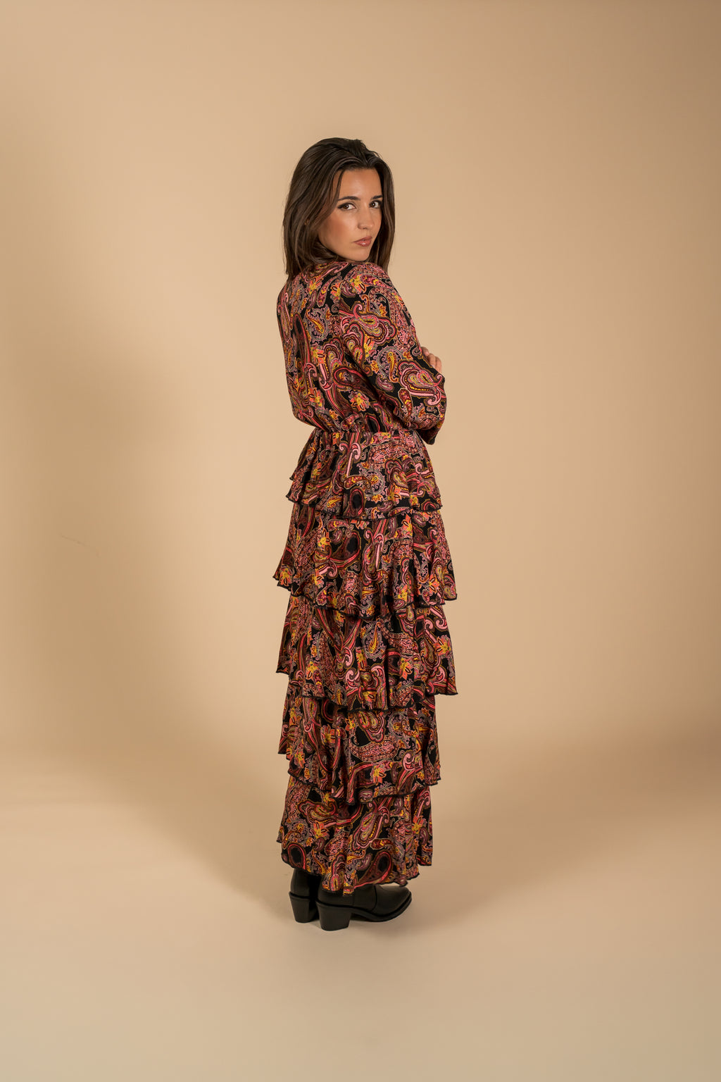 Robe longue à volants imprimé exclusif