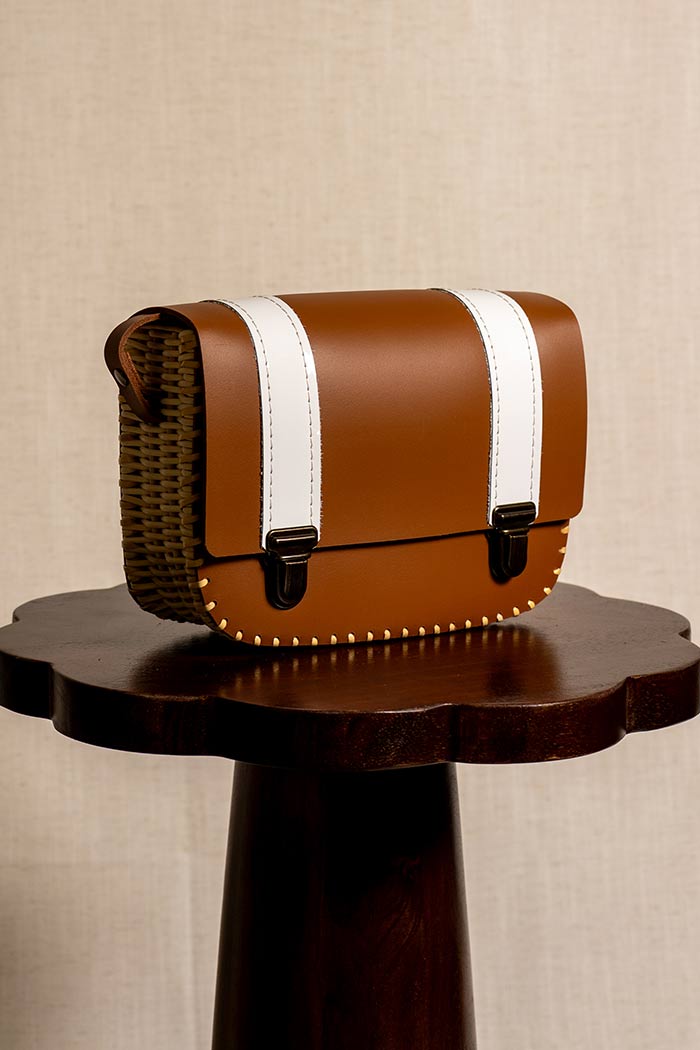 Sac Cartable rotin et cuir