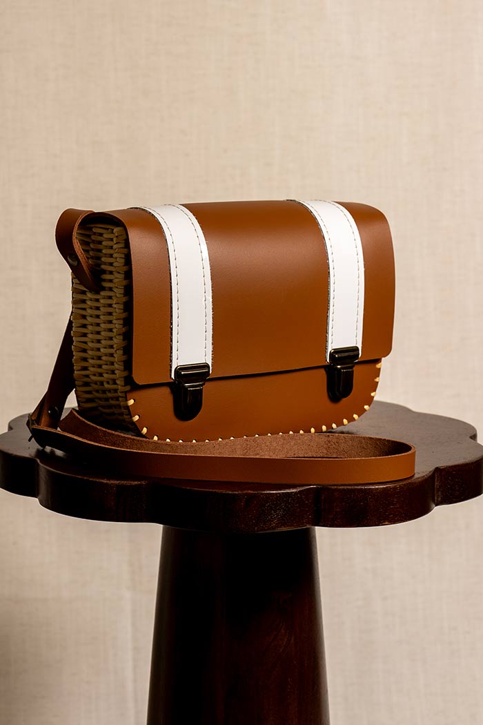 Sac Cartable rotin et cuir