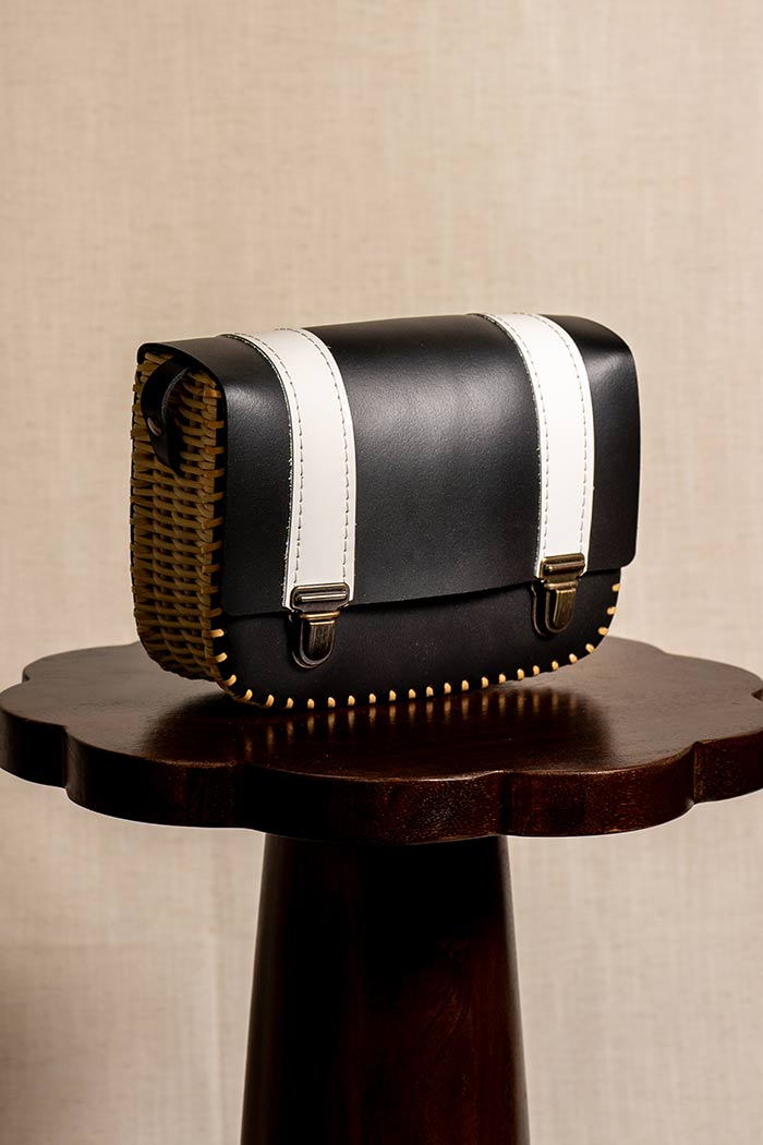 Sac Cartable rotin et cuir